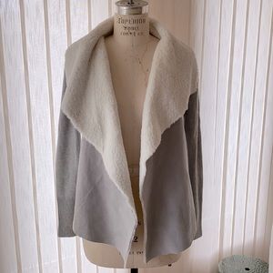 Light Grey Suede/Knit Sweater with Shearling